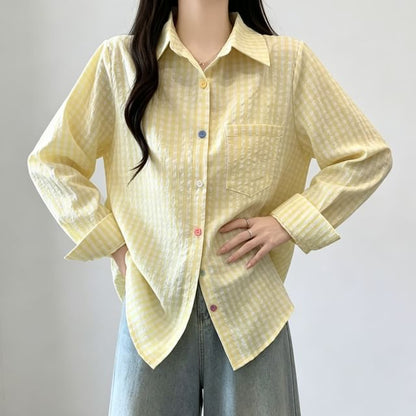 Long Sleeve Collared Checkered Shirt