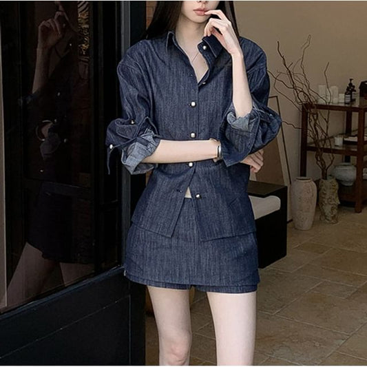 Button-Up Long Sleeve Shirt & Mini Skort Set