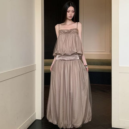 Mesh Panel Crop Camisole & Maxi A-Line Skirt Set
