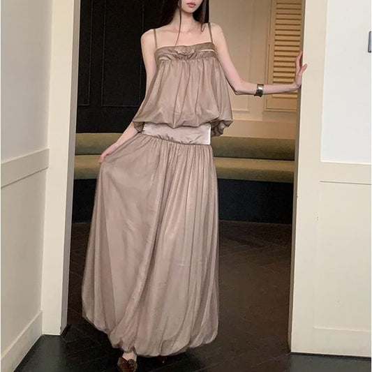 Mesh Panel Crop Camisole & Maxi A-Line Skirt Set