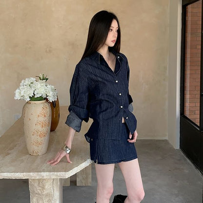 Button-Up Long Sleeve Shirt & Mini Skort Set