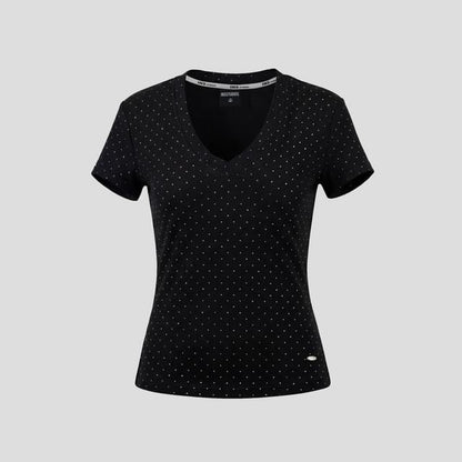 Rhinestone V-Neck Crop T-Shirt