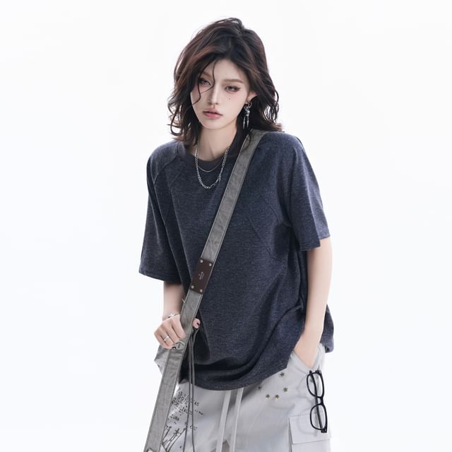 Short-Sleeve Crew Neck Plain Oversized T-Shirt