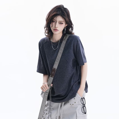 Short-Sleeve Crew Neck Plain Oversized T-Shirt