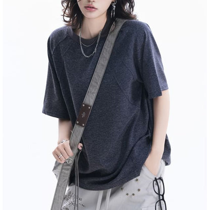 Short-Sleeve Crew Neck Plain Oversized T-Shirt