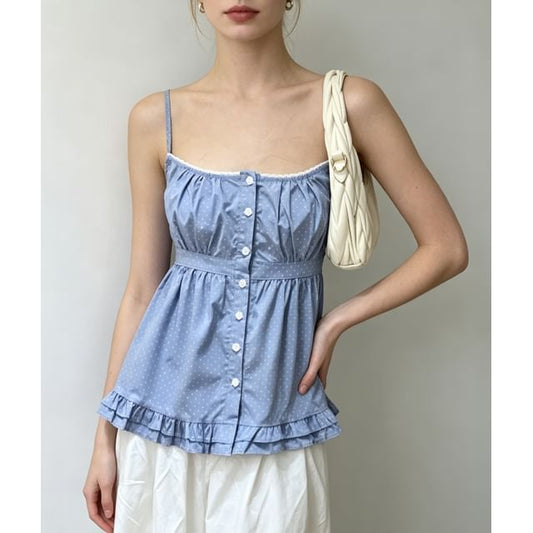 Scoop Neck Lace-Trim Ruffled-Hem A-Line Camisole Top