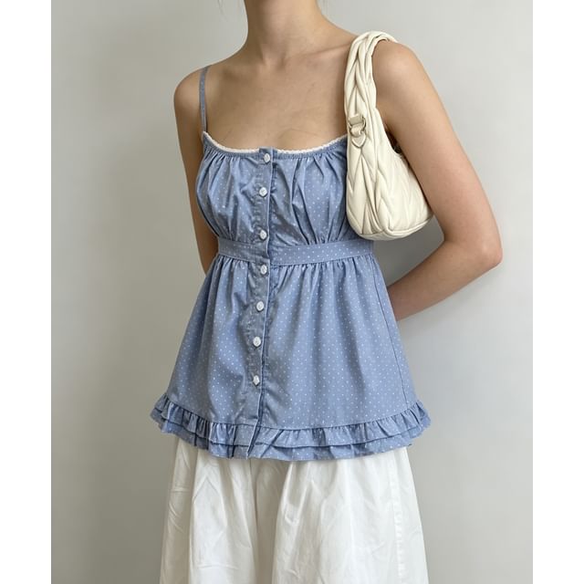 Scoop Neck Lace-Trim Ruffled-Hem A-Line Camisole Top