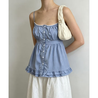 Scoop Neck Lace-Trim Ruffled-Hem A-Line Camisole Top