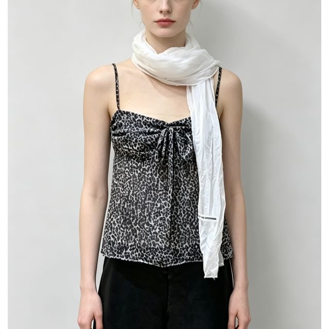 Sweetheart Neckline Leopard Print Tie-Front Camisole Top