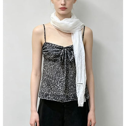 Sweetheart Neckline Leopard Print Tie-Front Camisole Top