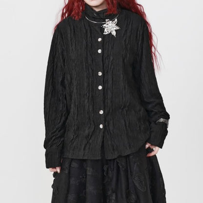 Long-Sleeve Stand Collar Ribbed Shirt