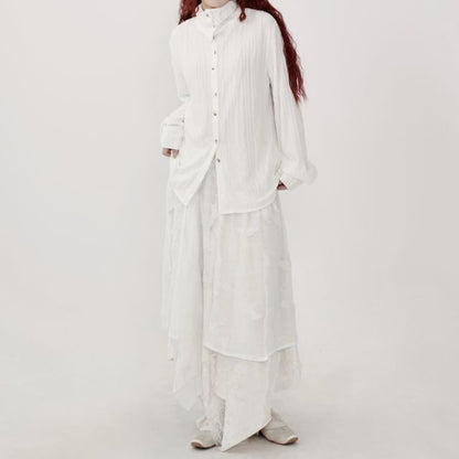 Long-Sleeve Stand Collar Ribbed Shirt