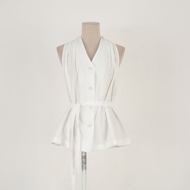 Halter-Neck Button-Up Plain Top