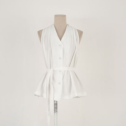 Halter-Neck Button-Up Plain Top