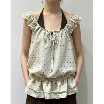 Cap Sleeve Scoop Neck Ruffled Trim Top with Halter Neck Tank Set