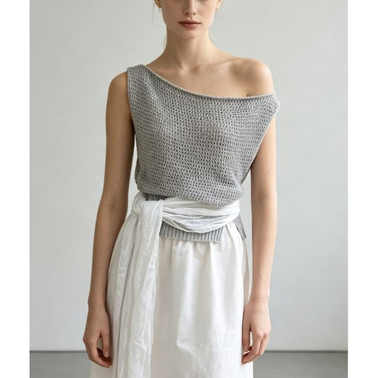 Boat Neck Crochet Knit Tank Top - Plain