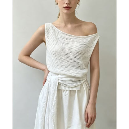 Boat Neck Crochet Knit Tank Top - Plain