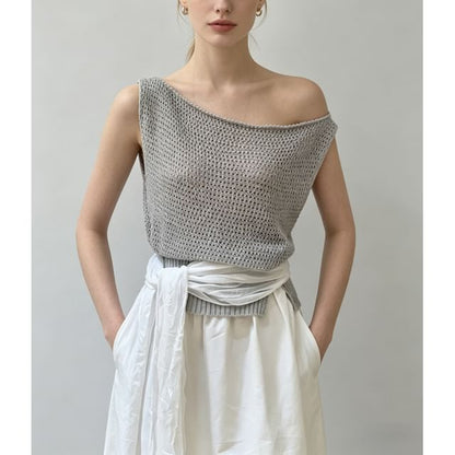 Boat Neck Crochet Knit Tank Top - Plain