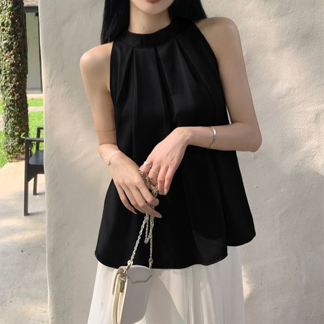 Flowy Crewneck Sleeveless Top - Plain Cotton