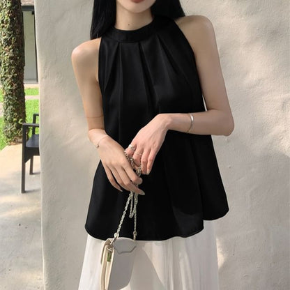 Flowy Crewneck Sleeveless Top - Plain Cotton