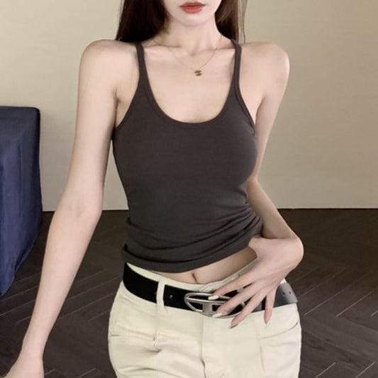 Crop Camisole Scoop Neck Top - Solid