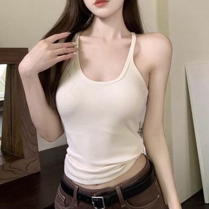 Crop Camisole Scoop Neck Top - Solid