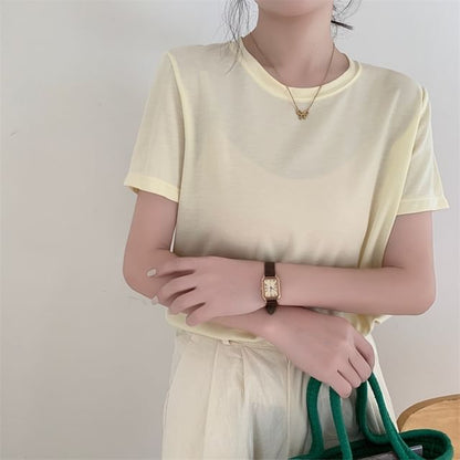 Crew Neck Plain T-Shirt with Short Sleeves