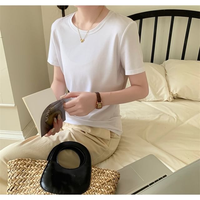 Crew Neck Plain T-Shirt with Short Sleeves