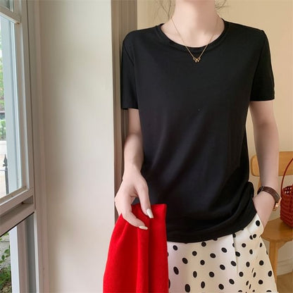 Crew Neck Plain T-Shirt with Short Sleeves