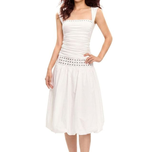 Cap-Sleeve Queen Anne Neckline Plain Crop Top