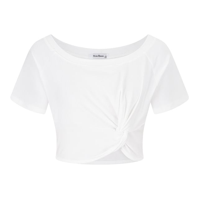 Knot Crop Tee One-Shoulder Short-Sleeved