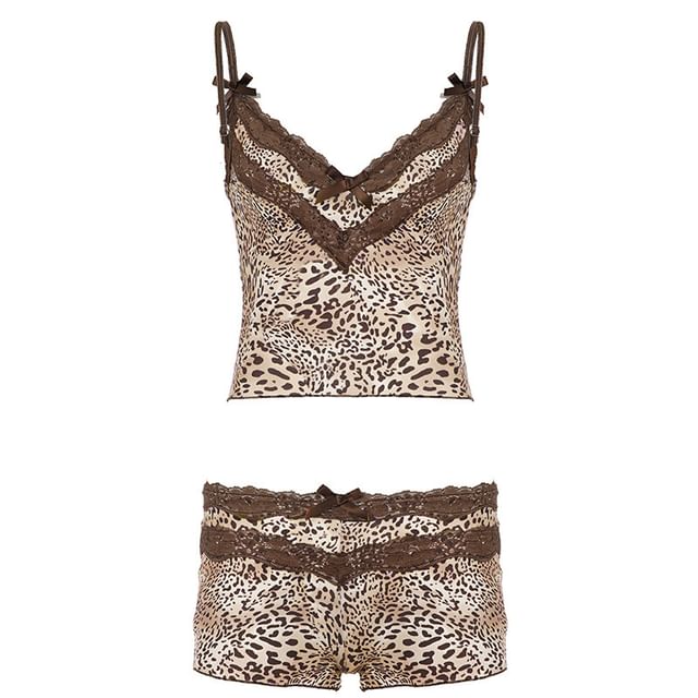 Leopard Print Crop Camisole V-Neck & Low Rise Shorts Set