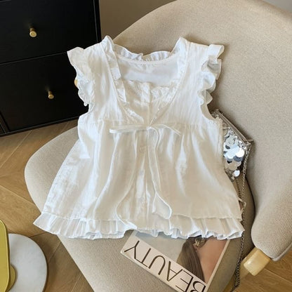 Ruffle Mock Two-Piece Blouse, Sleeveless