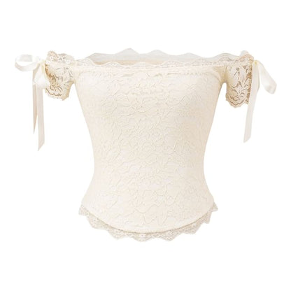 Off-Shoulder Bow Lace Top, Sleeveless