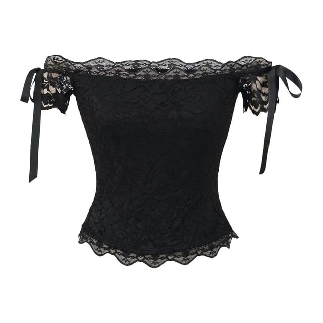 Off-Shoulder Bow Lace Top, Sleeveless
