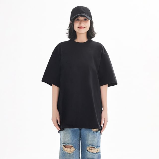 Oversized Crew Neck Tee, Short Sleeve