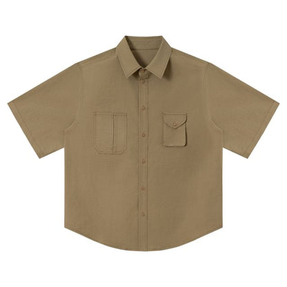 Oversized Collared Button-Up Shirt, Short Sleeve