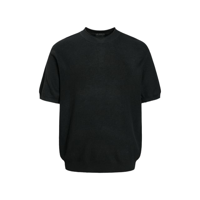 Oversized Crew Neck Knit Top, Elbow Sleeve