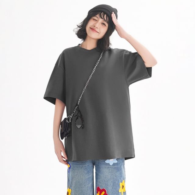 Oversized Crew Neck Tee, Short Sleeve
