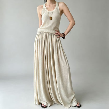 Scoop Neck Knit Top & Pleated Maxi Skirt Set