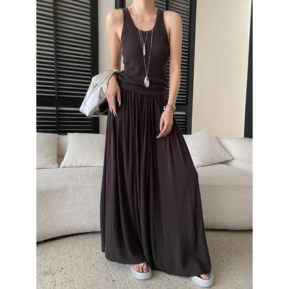 Scoop Neck Knit Top & Pleated Maxi Skirt Set