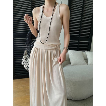 Scoop Neck Knit Top & Pleated Maxi Skirt Set