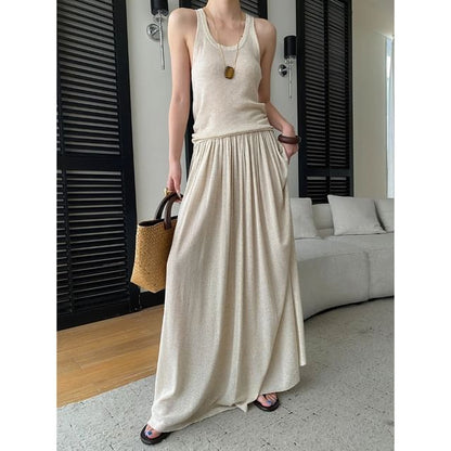 Scoop Neck Knit Top & Pleated Maxi Skirt Set