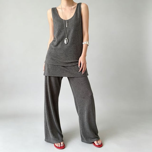 Scoop Neck Knit Top & Flared Pants Set