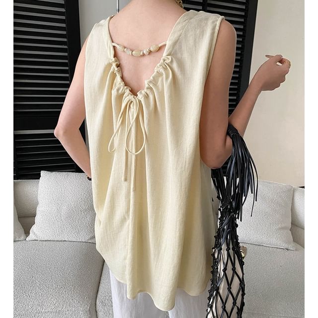 V-Neck Sleeveless Basic Blouse