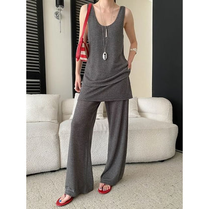 Scoop Neck Knit Top & Flared Pants Set