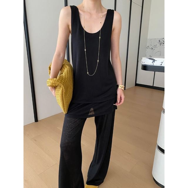 Scoop Neck Knit Top & Flared Pants Set