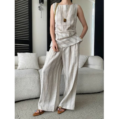 Striped Scoop Neck Top & Wide Leg Pants Set