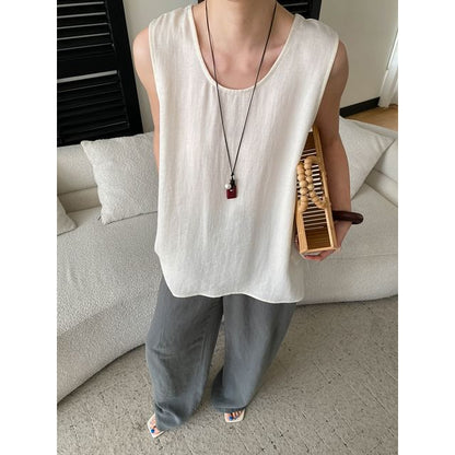 V-Neck Sleeveless Basic Blouse