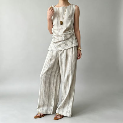 Striped Scoop Neck Top & Wide Leg Pants Set